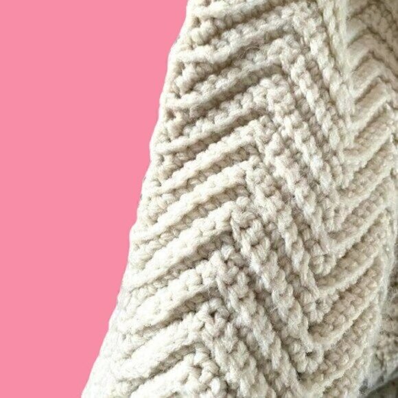vintage cream zigzag toggle crochet sweater coat duster L/XL coastal granny core - Picture 3 of 13